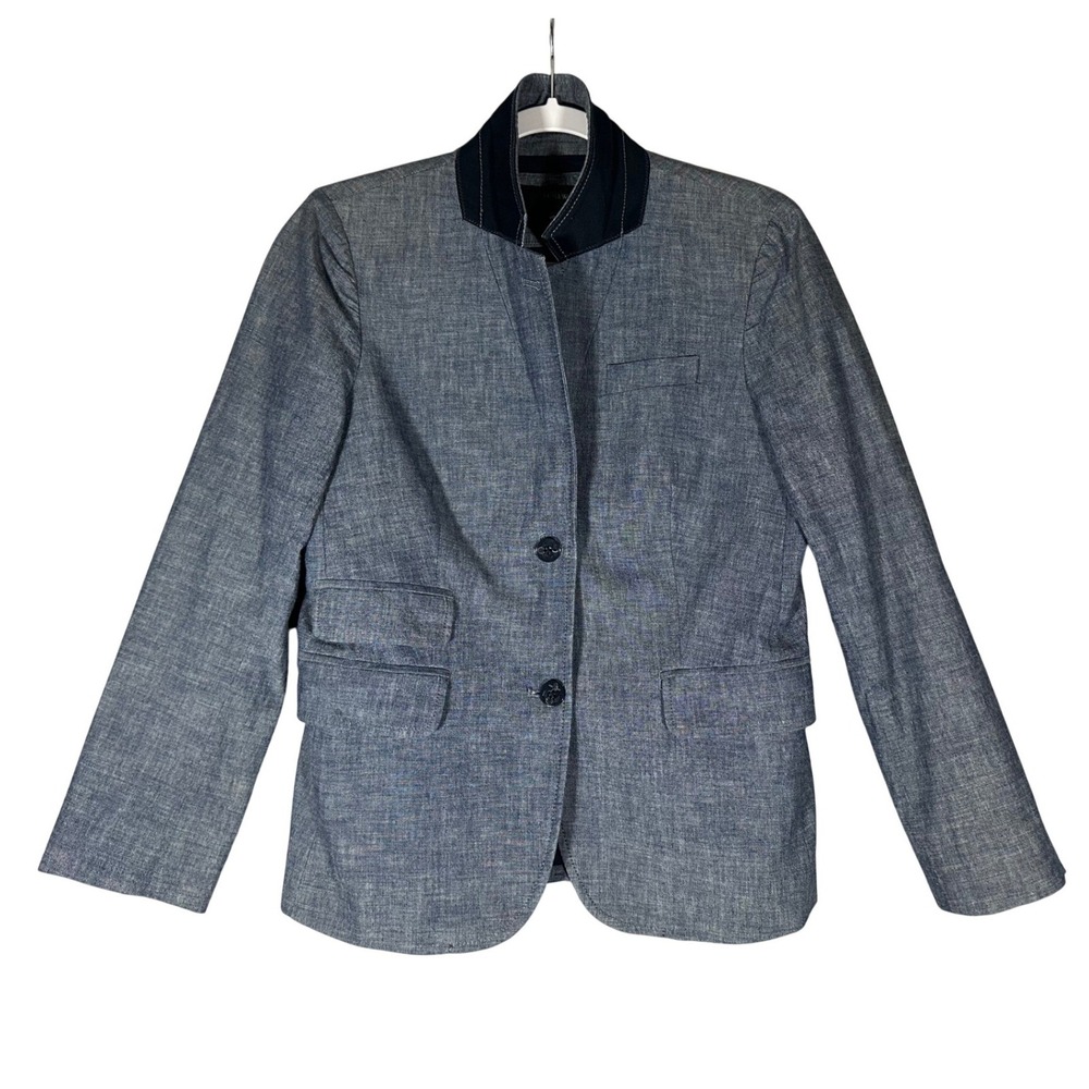 J Crew Schoolboy Cotton Chambray Blazer Jacket Sz 8 Preppy Nautical Anchor A2708